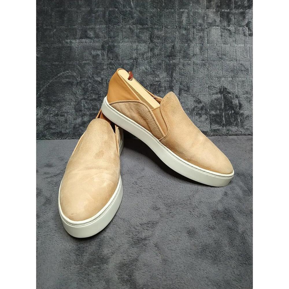 Vince Women's 7M Warren Beige Suede Slip On Almond Toe Flat Sneaker Shoe Loafer